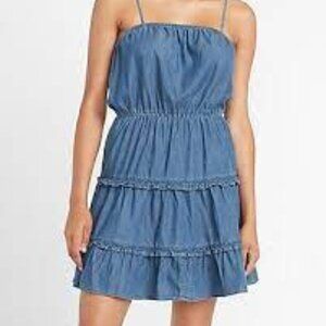 NWT Denim Square Neck Tiered Mini Dress size M (318)